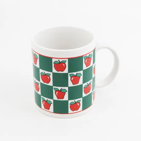 Vintage 1995 J.I.I. Apple Checker Board Coffee Mug Green White Teacher Country