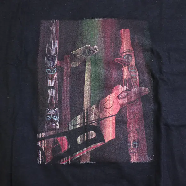 Vtg Hanes Beefy-T Adult XL Black Totem Pole Graphic Short Sleeve T-Shirt NWOT