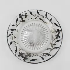 Vintage Etched Glass Plate Starburst & Floral Edge 7.5in Collector