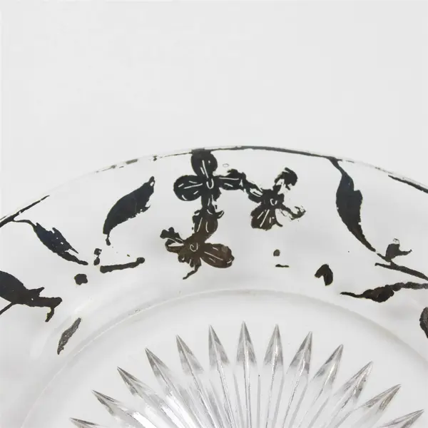 Vintage Etched Glass Plate Starburst & Floral Edge 7.5in Collector