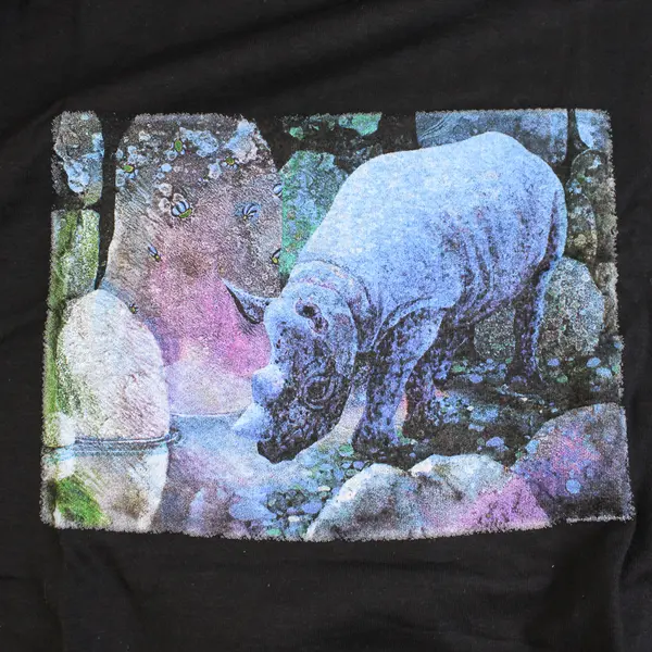 NWOT Vtg Hanes Beefy-T Adult XL Black Rhino Graphic Short Sleeve T-Shirt