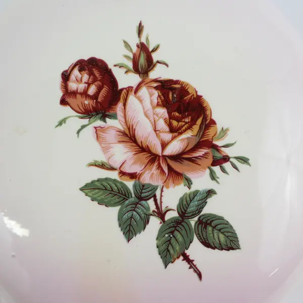 Vintage Hand-Painted Beige Ceramic Footed Flower Vase