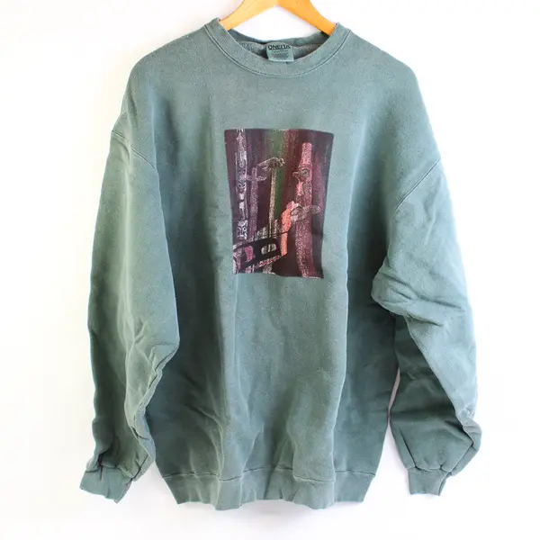 NWOT Vtg Oneita Adult XL Dark Green Totem Pole Graphic Pullover Sweater