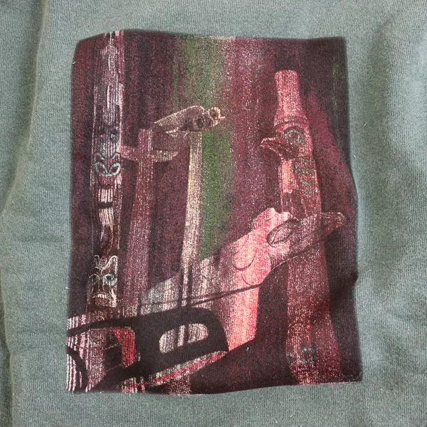 NWOT Vtg Oneita Adult XL Dark Green Totem Pole Graphic Pullover Sweater