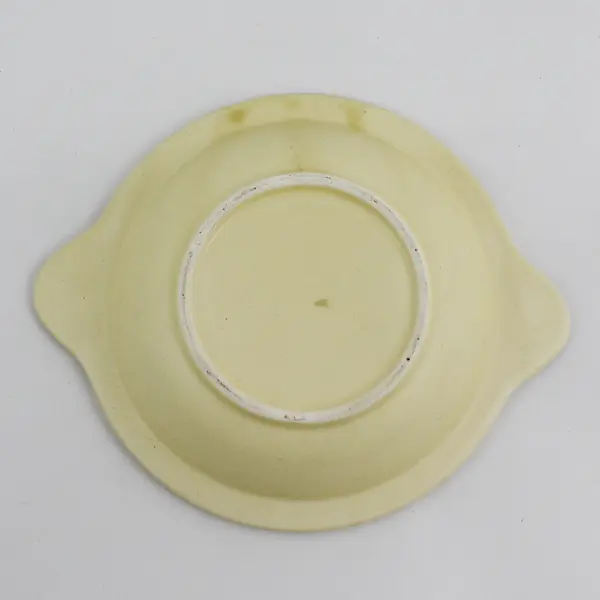 Vintage Yellow Ceramic Fruit Bowl With Handles Brown Grapevine Pattern