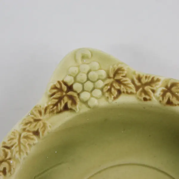 Vintage Yellow Ceramic Fruit Bowl With Handles Brown Grapevine Pattern