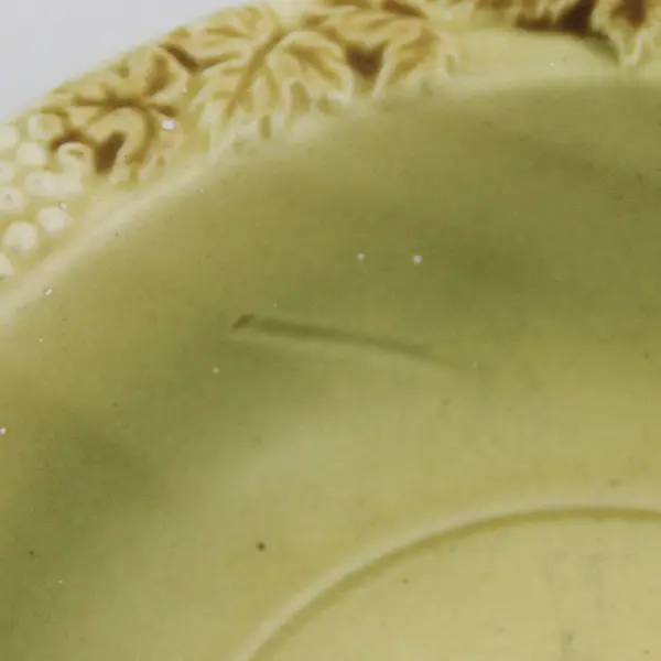 Vintage Yellow Ceramic Fruit Bowl With Handles Brown Grapevine Pattern