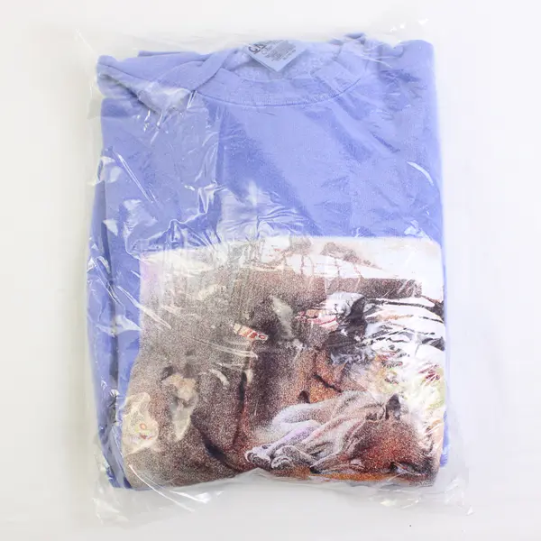 NWOT Vtg Oneita Adult XL Lilac Sleeping Wolf Graphic Crew Neck Pullover Sweater