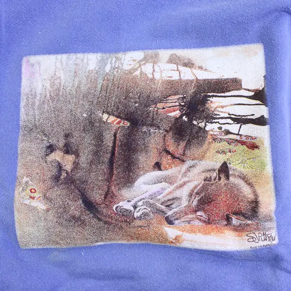 NWOT Vtg Oneita Adult XL Lilac Sleeping Wolf Graphic Crew Neck Pullover Sweater