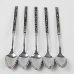 Set of 5 Oneida Spanish Court Stainless Ice Tea Spoons 7.5"