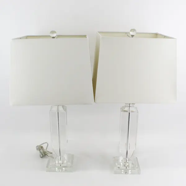 2 Clear Square Crystal Table Lamps T50615E-WH With White Square Shades 26"