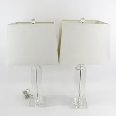 2 Clear Square Crystal Table Lamps T50615E-WH With White Square Shades 26"