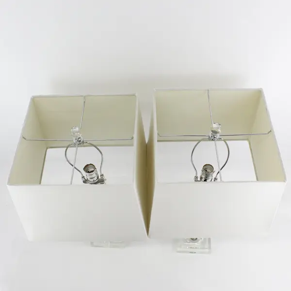 2 Clear Square Crystal Table Lamps T50615E-WH With White Square Shades 26"