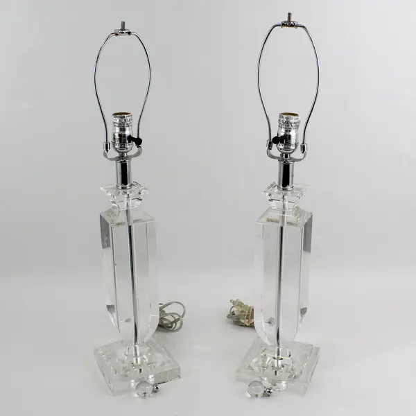 2 Clear Square Crystal Table Lamps T50615E-WH With White Square Shades 26"