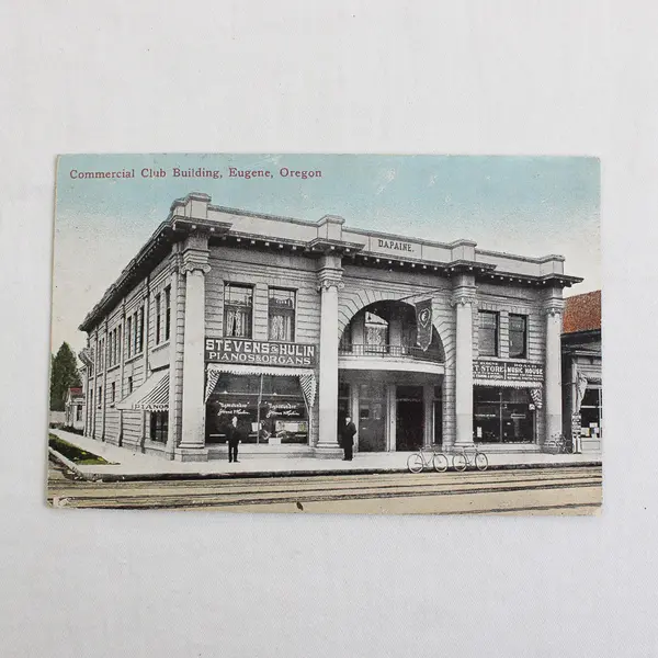 Commercial Club Building Eugene Oregon Color Litho Postcard W.J. Hill Bicycles