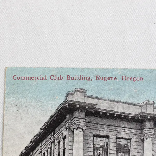 Commercial Club Building Eugene Oregon Color Litho Postcard W.J. Hill Bicycles