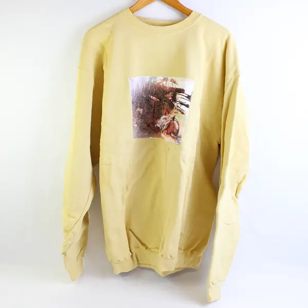 NWOT Vtg Comfort Colors Adult XL Yellow Sleeping Wolf Graphic Pullover Sweater