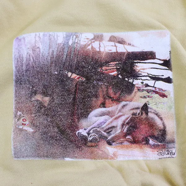 NWOT Vtg Comfort Colors Adult XL Yellow Sleeping Wolf Graphic Pullover Sweater