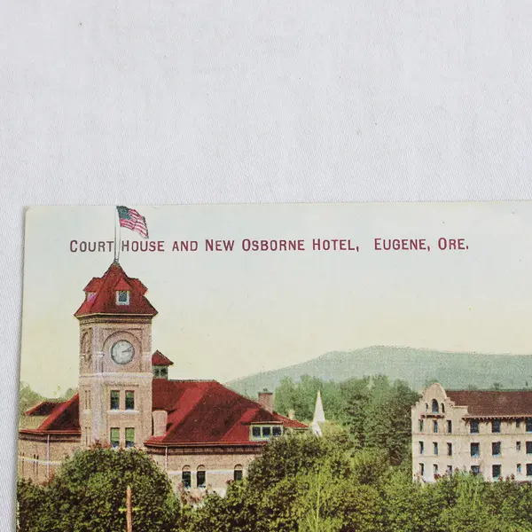 Court House And New Osborne Hotel Eugene Oregon Color Litho Postcard 1910s 