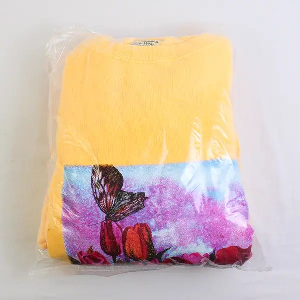 NWOT Vtg Oneita Adult XL Yellow Floral Graphic Crew Neck Pullover Sweater