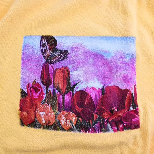 NWOT Vtg Oneita Adult XL Yellow Floral Graphic Crew Neck Pullover Sweater