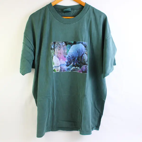 NWOT Vtg Port and Company Adult XL Dark Green Rhino Graphic Short Sleeve T-Shirt