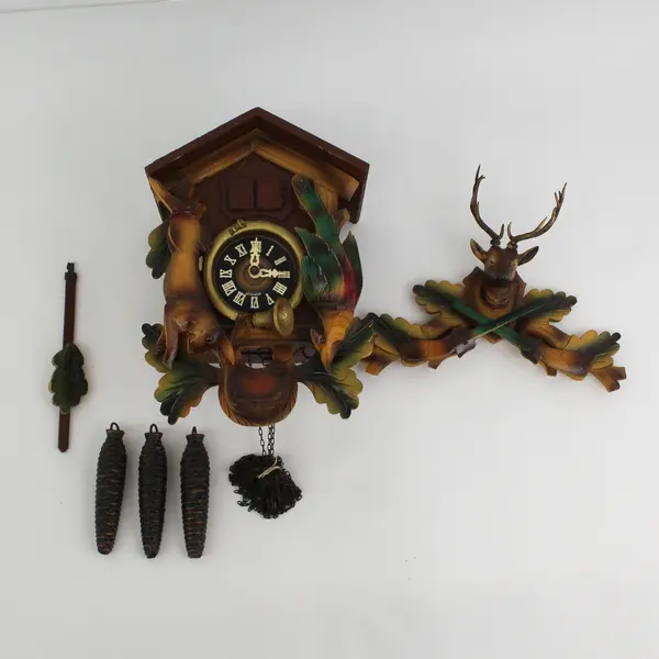 Large 1 Day German Schmeckenbecher Black Forest Hunter Cuckoo Clock