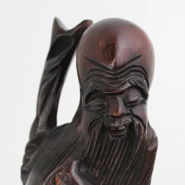 Vtg Shou Xing Gong Chinese Hand Carved Wood Statue Shou Lao God of Longevity 12"