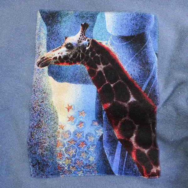 NWOT Vtg Oneita Adult XL Blue Giraffe Graphic Crew Neck Pullover Sweater