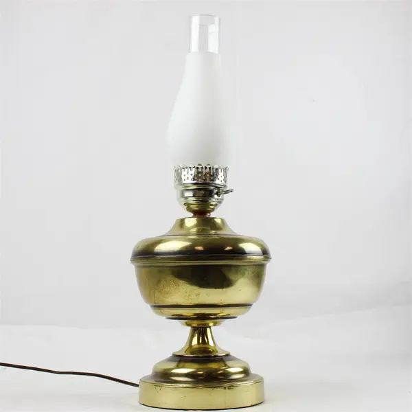  Brass Vintage Table Lamp MCM Faux Oil Lamp Electric Tested