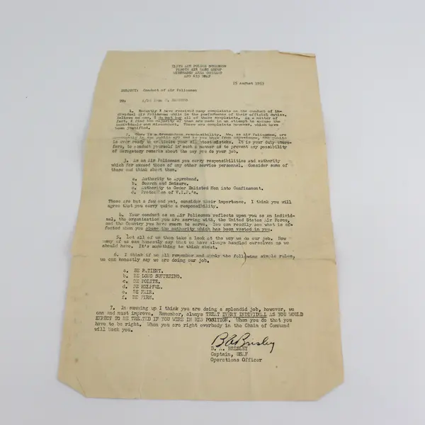 517th Air Police Squadron Conduct Of Air Policemen Letter 1953 Wiesbaden Area 