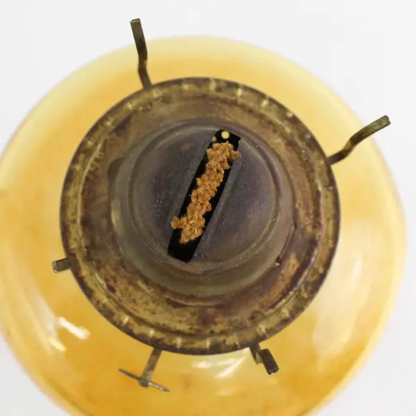 Vintage 1940s Eagle 18” Tall Amber And Clear Glass Kerosene/Oil Lamp With Globe