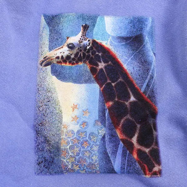 NWOT Vtg Oneita Adult XL Lilac Giraffe Graphic Crew Neck Pullover Sweater