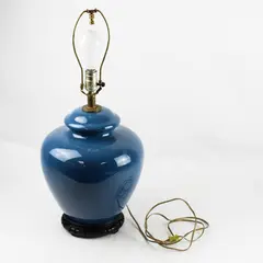 Vintage Blue Porcelain Ginger Jar Table Lamp Carved Decorative Base