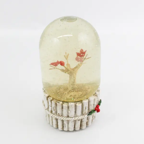 6" Musical Snow Globe Cardinals On Tree Plays We Wish You A Merry Christmas