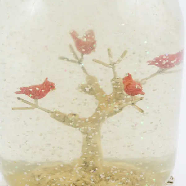 6" Musical Snow Globe Cardinals On Tree Plays We Wish You A Merry Christmas