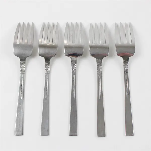 Set of 5 Oneida Brookwood Burnished Stainless Individual Salad Forks