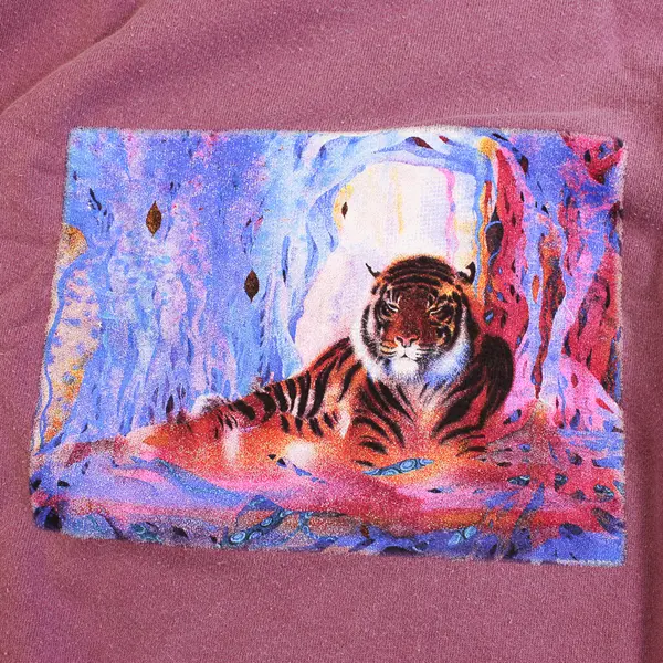 NWOT Vtg Oneita Adult XL Purple Tiger Graphic Crew Neck Pullover Sweater