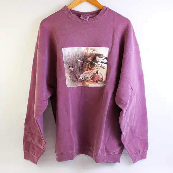 NWOT Vtg Oneita Adult XL Purple Sleeping Wolf Graphic Pullover Sweater