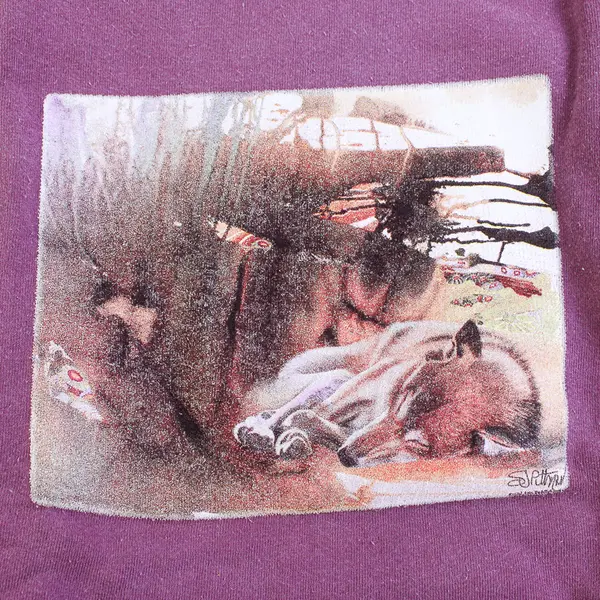 NWOT Vtg Oneita Adult XL Purple Sleeping Wolf Graphic Pullover Sweater
