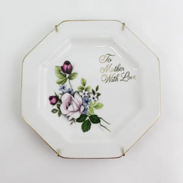 Hand Painted Porcelain To Mother With Love Octagon Plate with Hanger