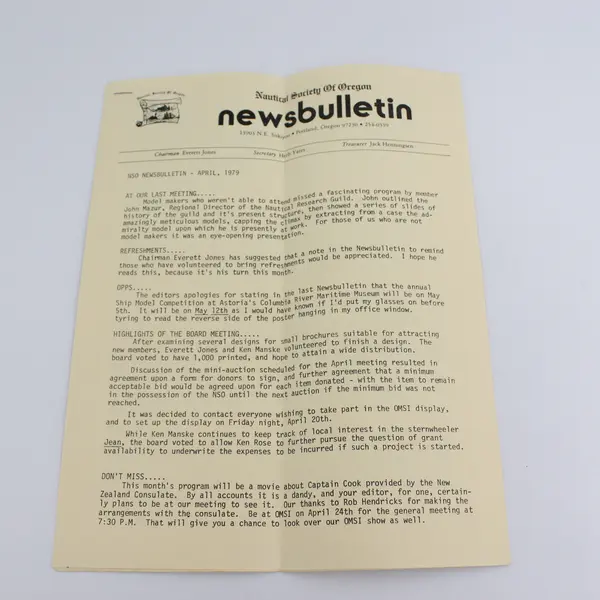 Nautical Society of Oregon Newsbulletin April 1979 Newsletter Maritime History
