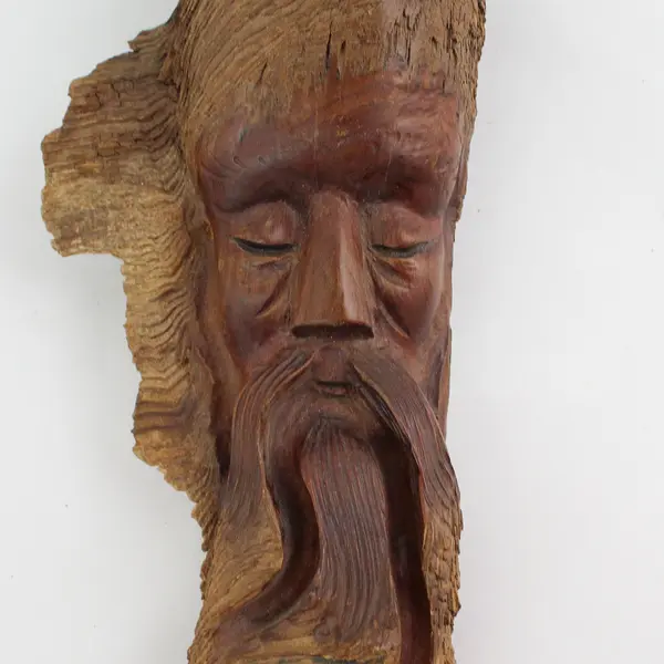 Hand Carved Wood Spirit Sculpture Sculpture Sleeping Man's Face 16"