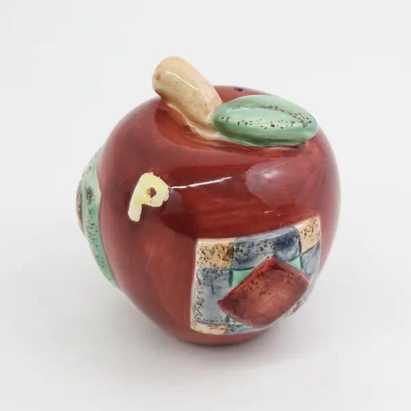 Red Apple Ceramic Salt & Pepper Shakers Embossed With Square Patches With Shapes