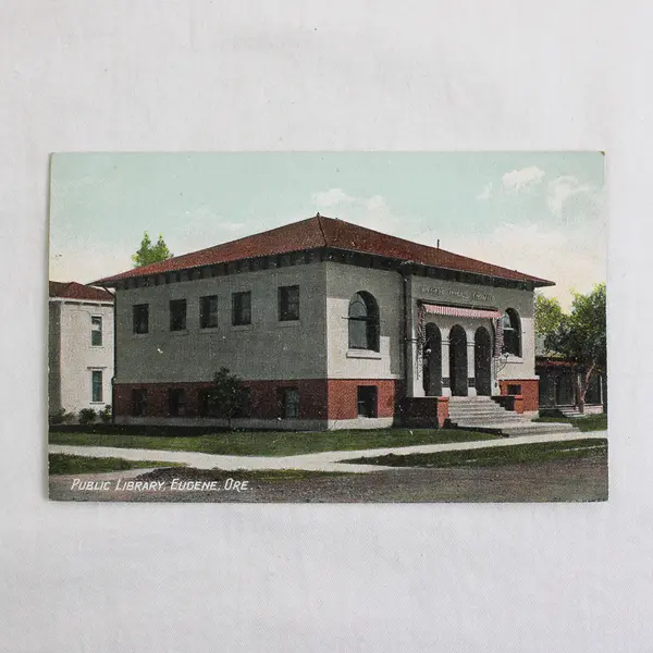 Public Library Eugene Oregon Color Litho Postcard Pacific Novelty Company