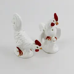 White Ceramic Rooster Salt & Pepper Shakers Made in Taiwan