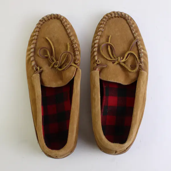Guide Gear Men's Size 11 Brown Leather with Plaid Insole Moccasin Slippers