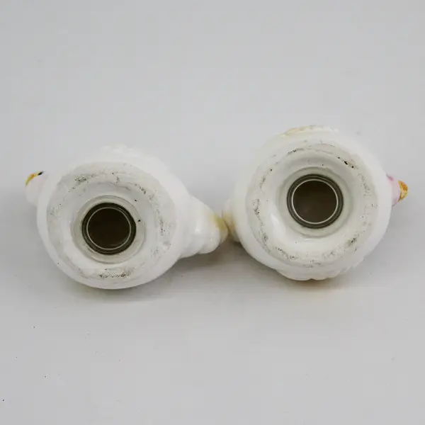 White Ceramic Rooster and Hen Salt & Pepper Shakers With Blue Ribbons