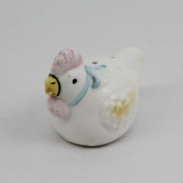 White Ceramic Rooster and Hen Salt & Pepper Shakers With Blue Ribbons