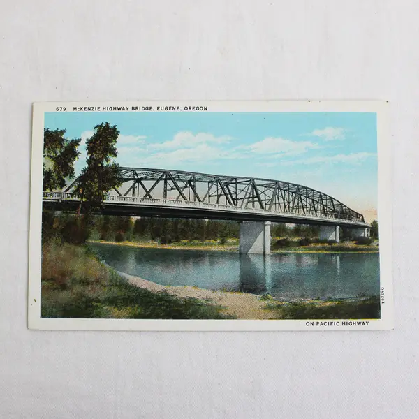 McKenzie River Highway Bridge Eugene Oregon On Pacific Highway Litho Postcard